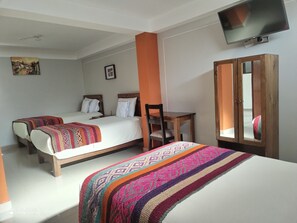 Hypo-allergenic bedding, pillowtop beds, desk, laptop workspace