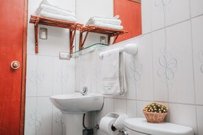 Shower, free toiletries, towels, soap