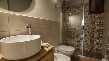Comfort Apartment | Bathroom | Rainfall showerhead, hair dryer, bathrobes, bidet