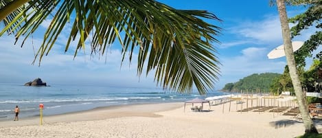 On the beach, beach umbrellas, beach towels