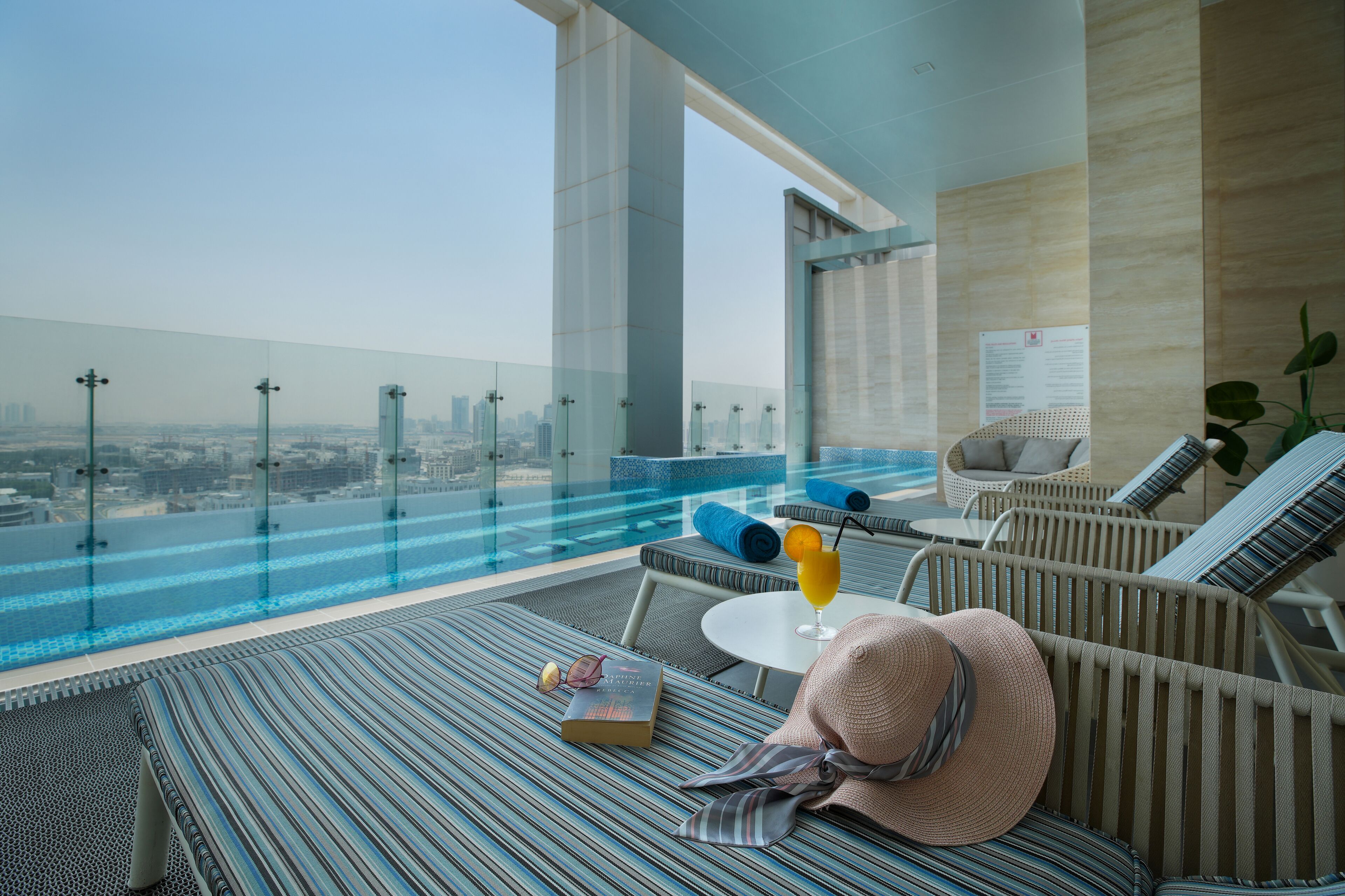 outdoor pool, pool loungers