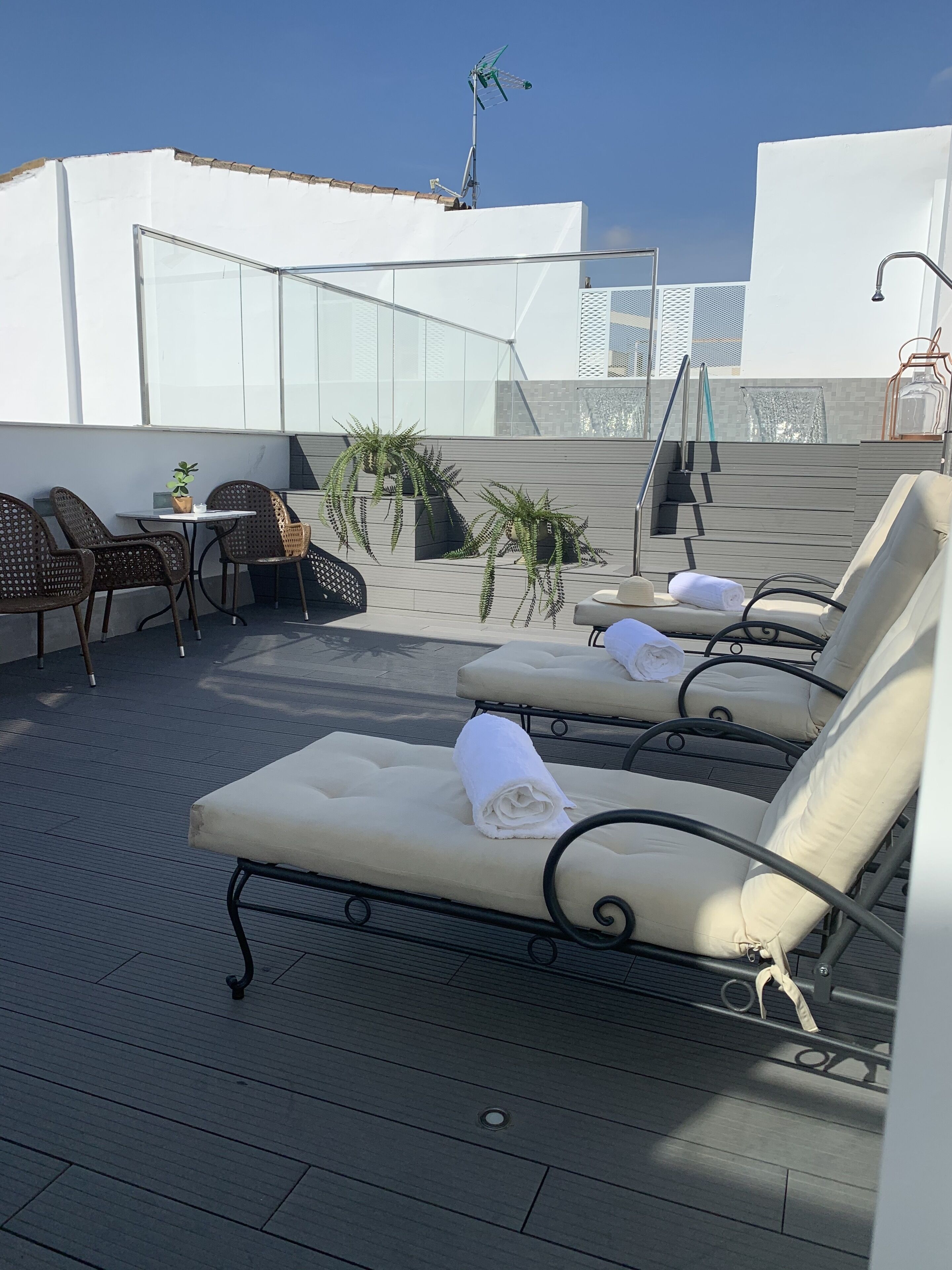 seasonal outdoor pool, pool umbrellas, pool loungers