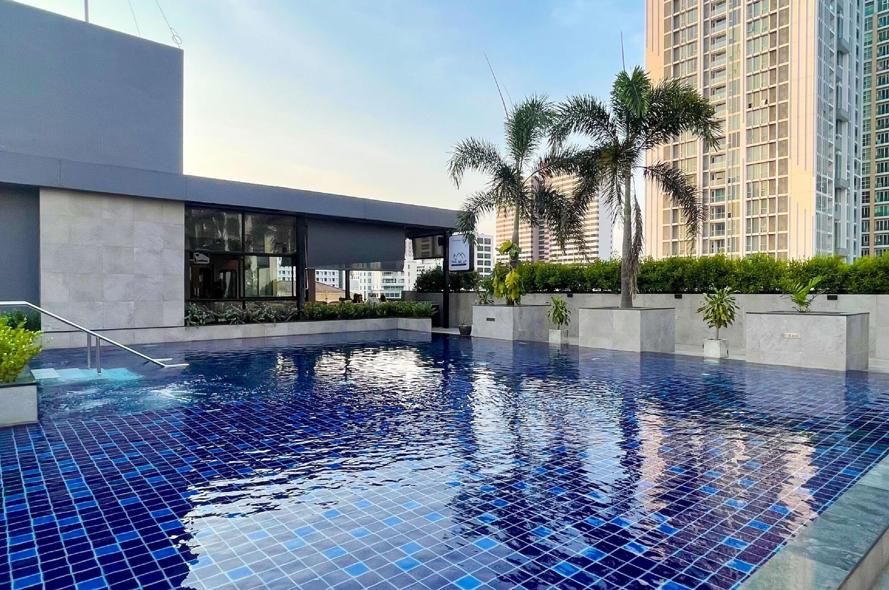 Outdoor pool, pool umbrellas