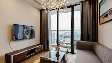 Luxury-Apartment, 3 Schlafzimmer, Seeblick, Turm | Wohnbereich