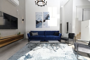 Duplex clássico, varanda | Área de estar | Smart TV 52 polegadas com canais via satélite, TV, Netflix