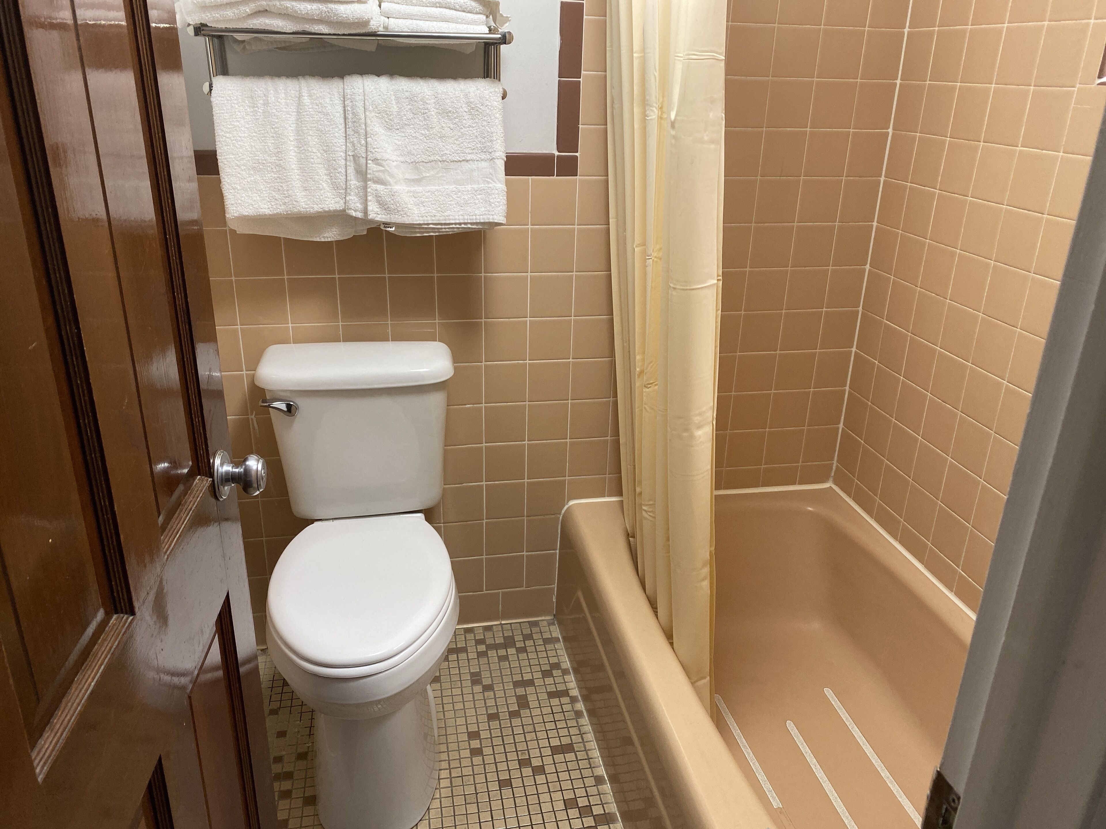 combined shower/bathtub, towels, soap, shampoo