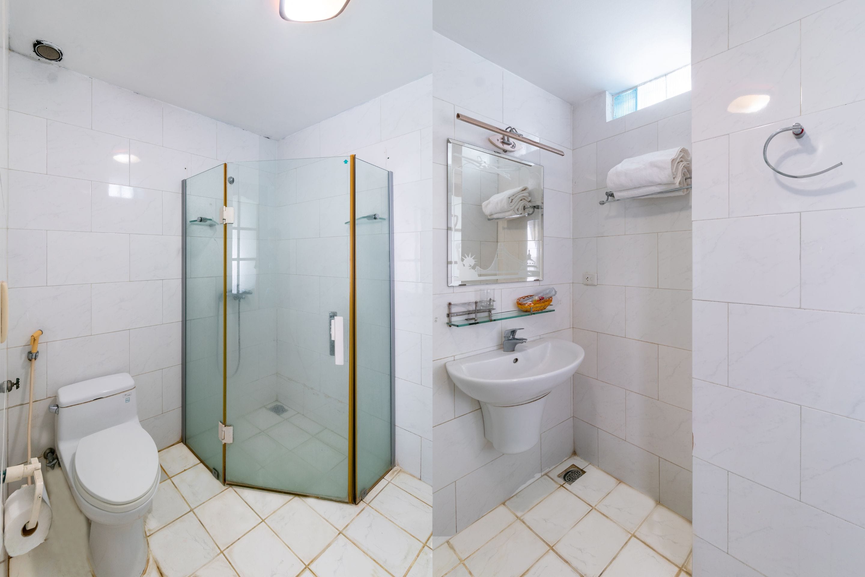 superior quadruple room | bathroom | shower, slippers, bidet, towels