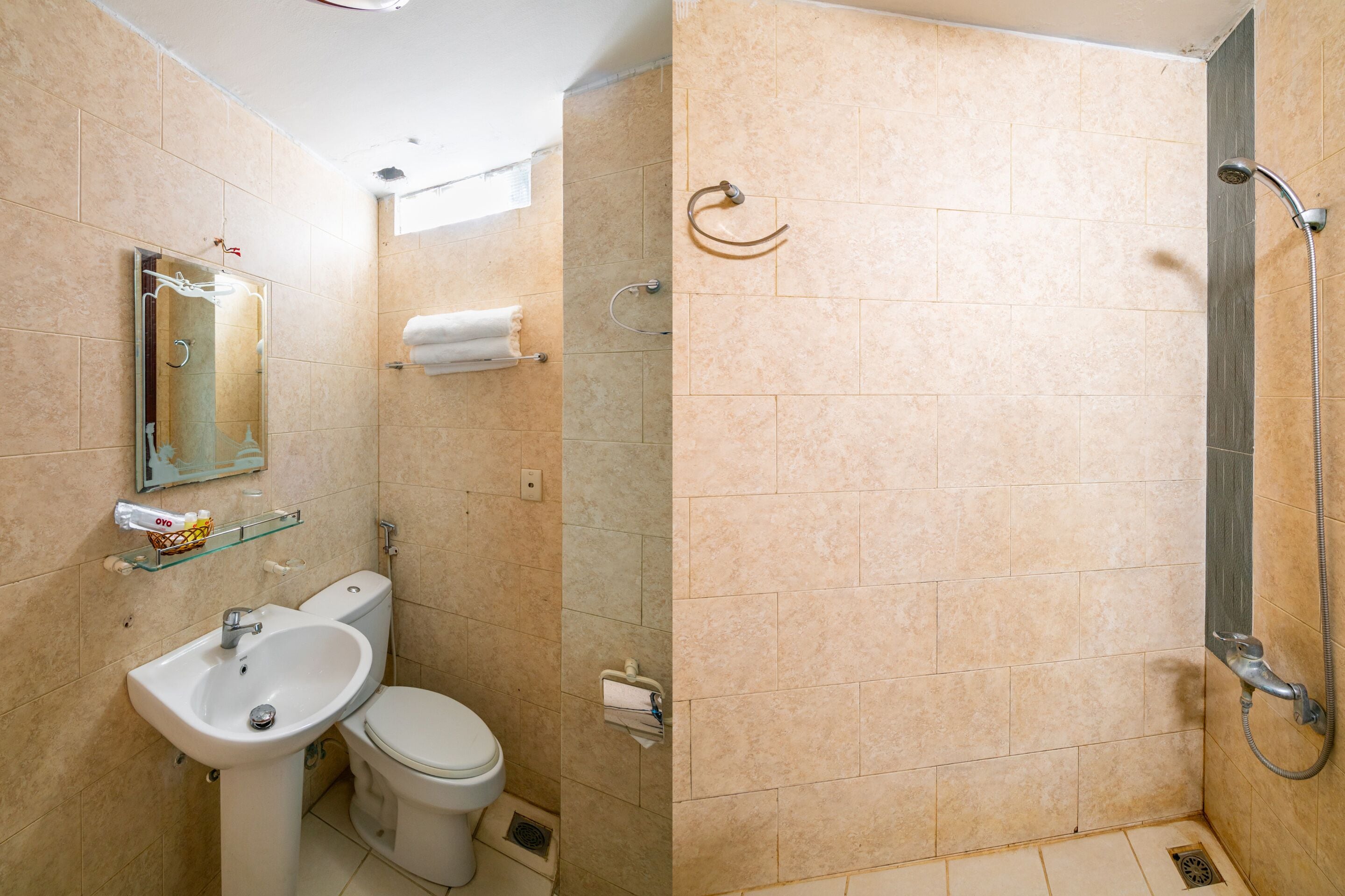 deluxe quadruple room | bathroom | shower, slippers, bidet, towels