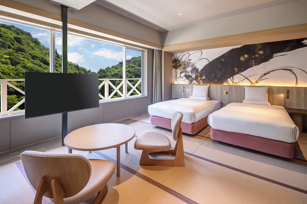 Japanese-Western style Room(With hot spring bathroom)(Non-smoking) | 1 bedroom, premium bedding, in-room safe, desk