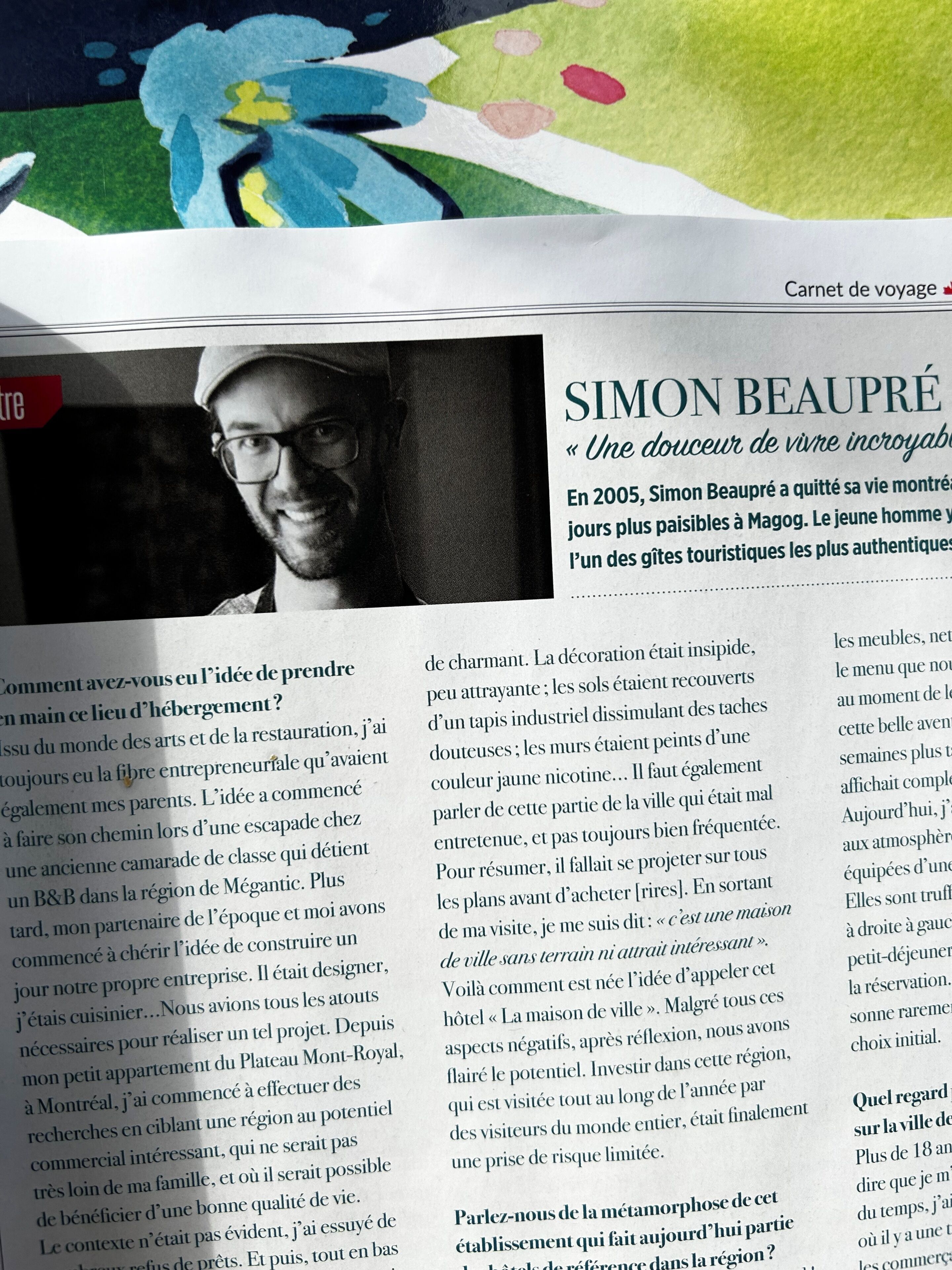 A newspaper article about Simon Beaupré and his restaurant.