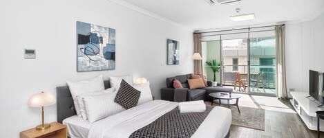 Apartemen Deluks | Setrika/meja setrika, Wi-Fi gratis, dan seprai linen