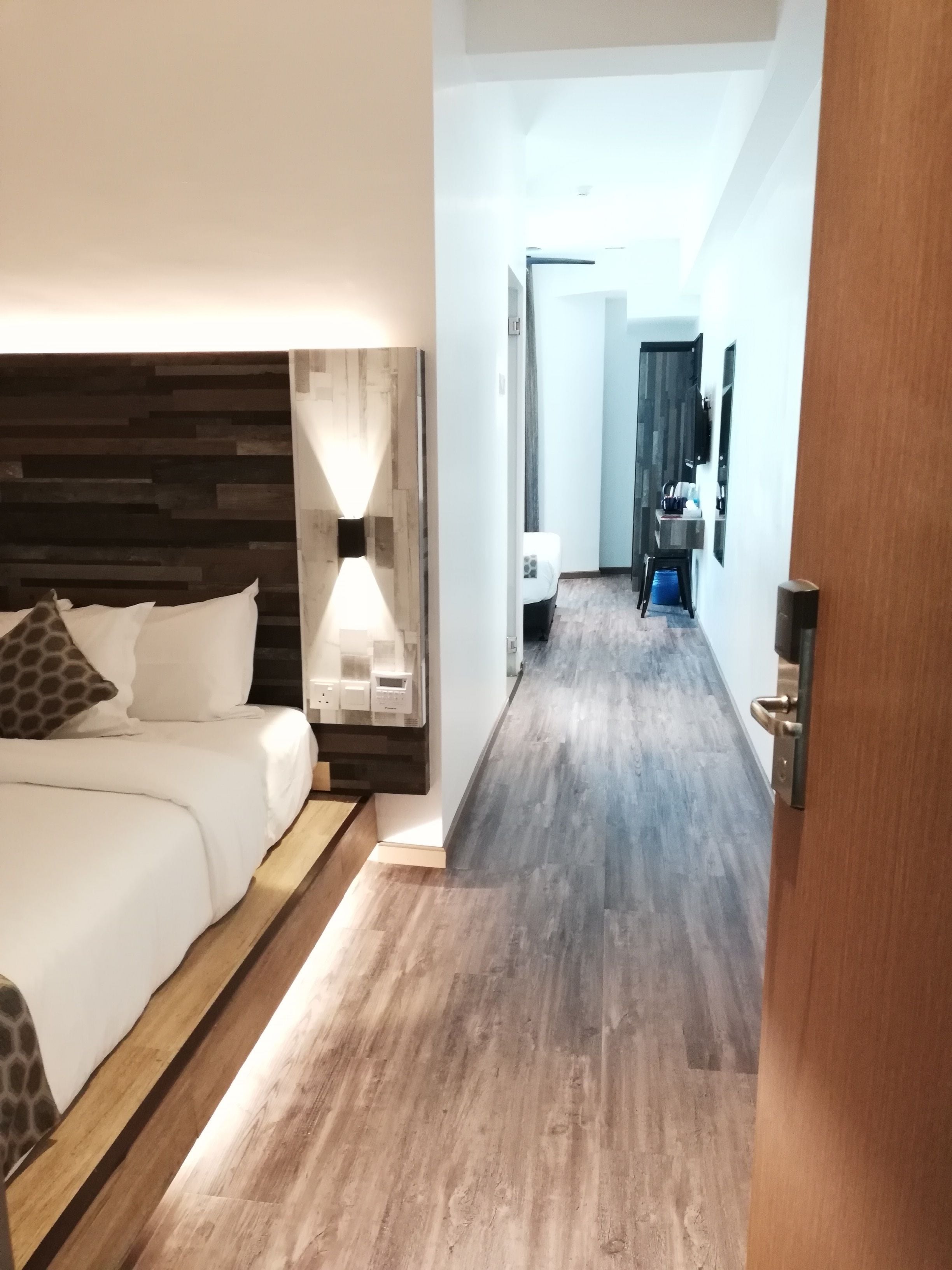 Desk, blackout curtains, soundproofing, iron/ironing board