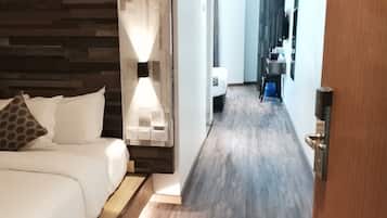 Desk, blackout curtains, soundproofing, iron/ironing board