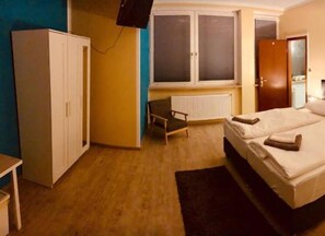 Desk, free WiFi, bed sheets