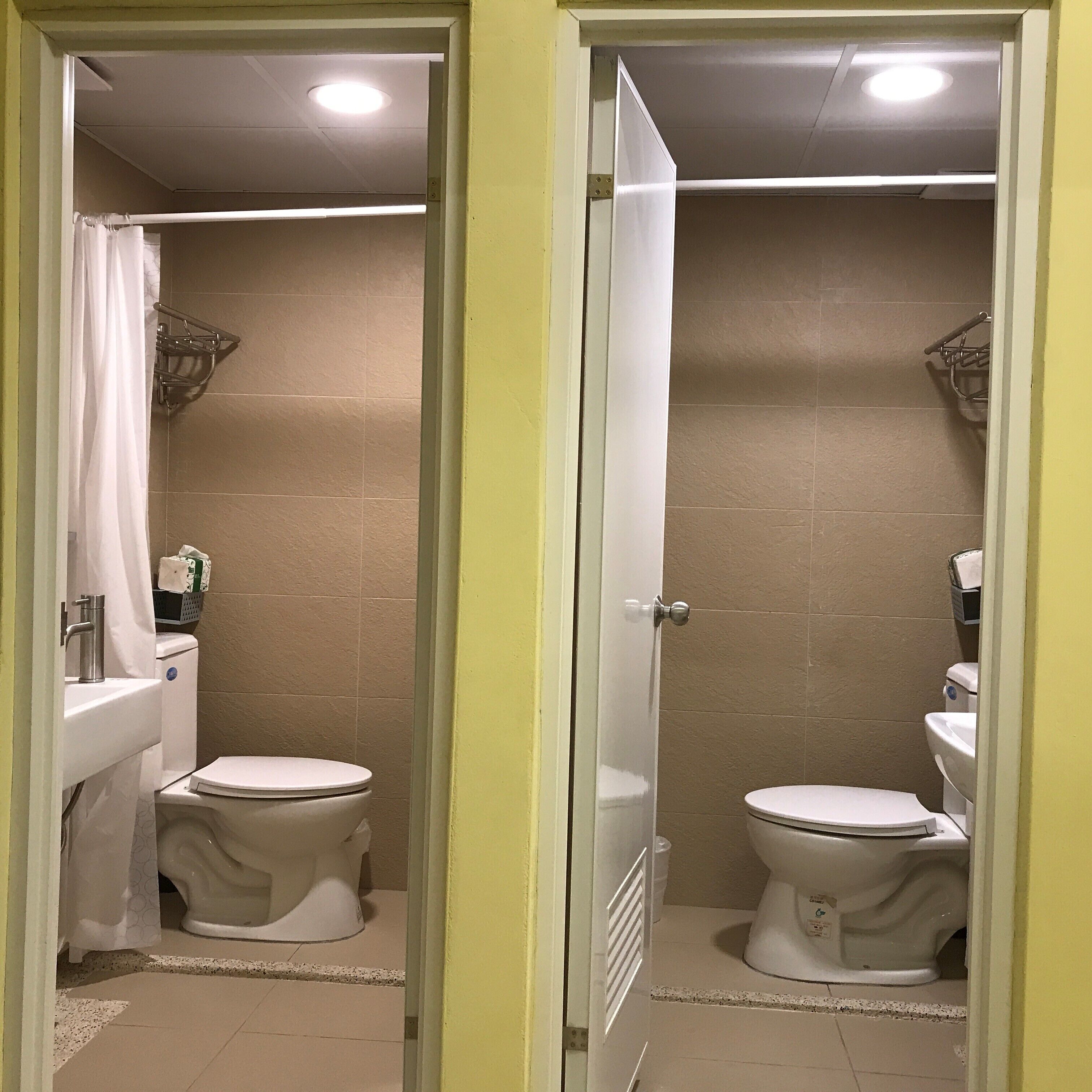 shower, free toiletries, hair dryer, slippers