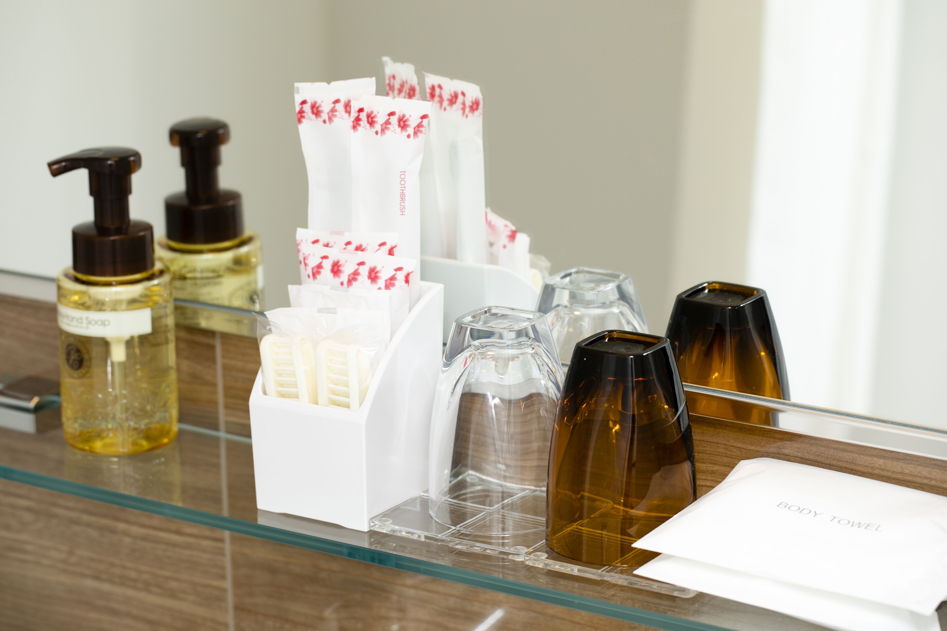 combined shower/bathtub, free toiletries, hair dryer, slippers