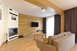 Appartamento Comfort, caminetto (Balcony) | Area soggiorno | TV a schermo piatto