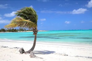 On the beach, white sand