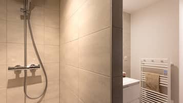 Room (Tourterelles) | Bathroom | Shower, rainfall showerhead, hair dryer, slippers
