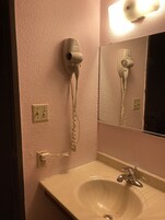 Combined shower/tub, hair dryer