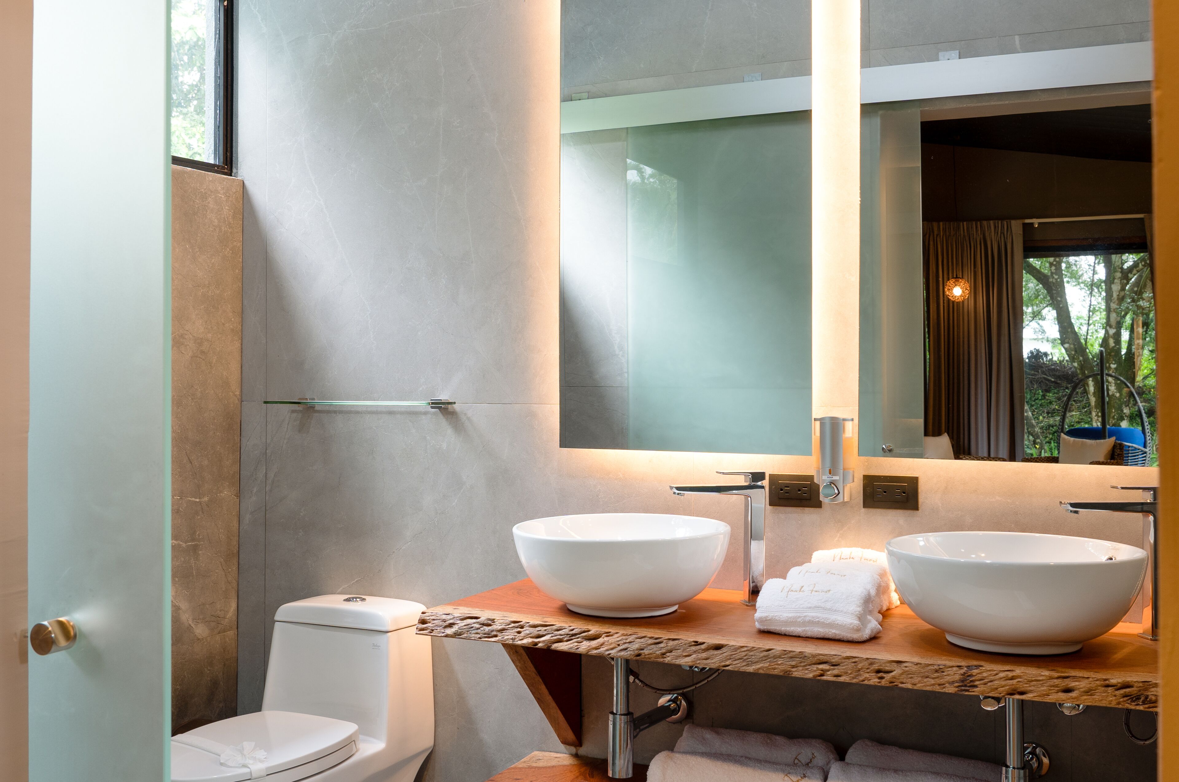 deluxe quad bungalow with spa | bathroom | shower, rainfall showerhead, hair dryer, towels