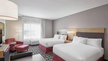 Studio, 2 Queen Beds, City View | Laptop workspace, iron/ironing board, free wired Internet, bed sheets