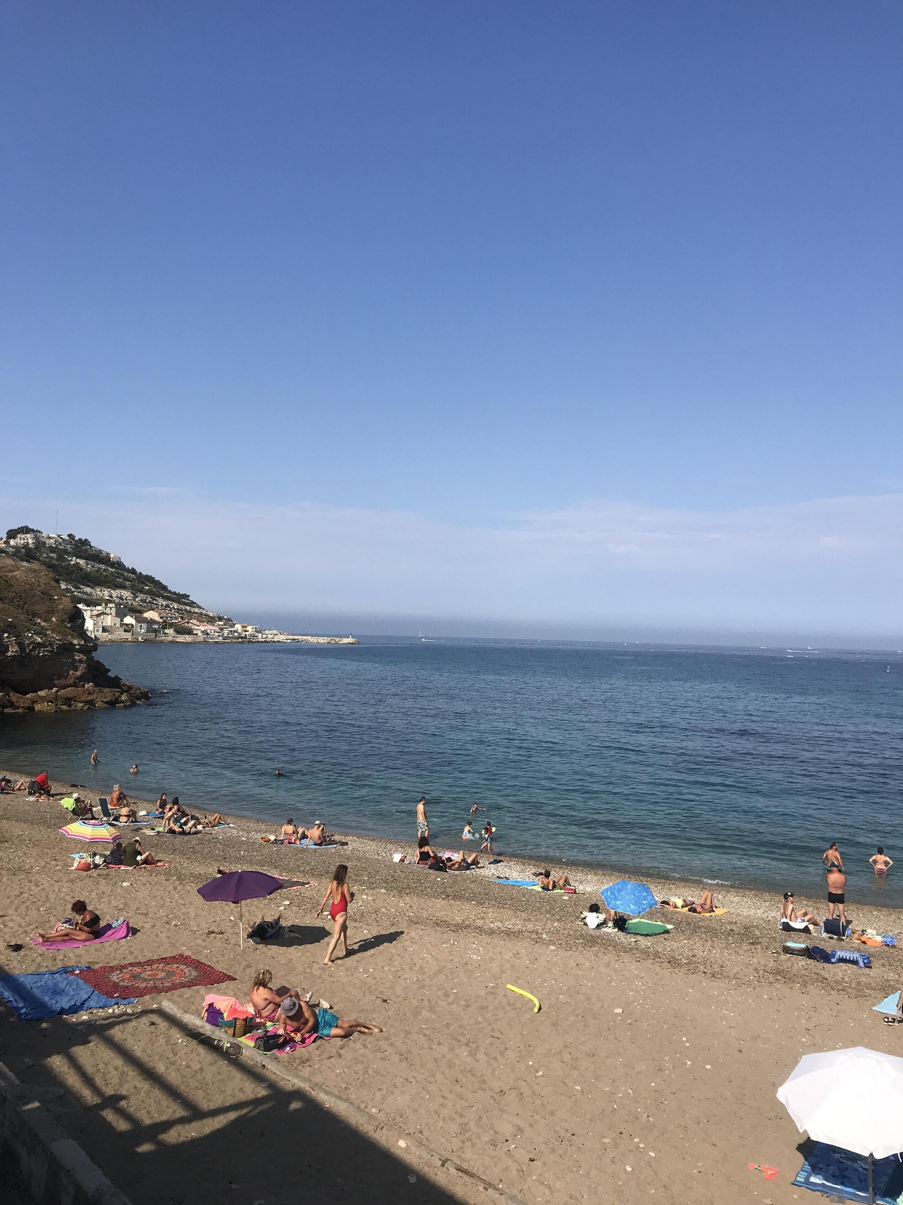 On the beach, sun loungers