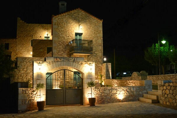 Front of property – evening/night - Olea (East Mani)