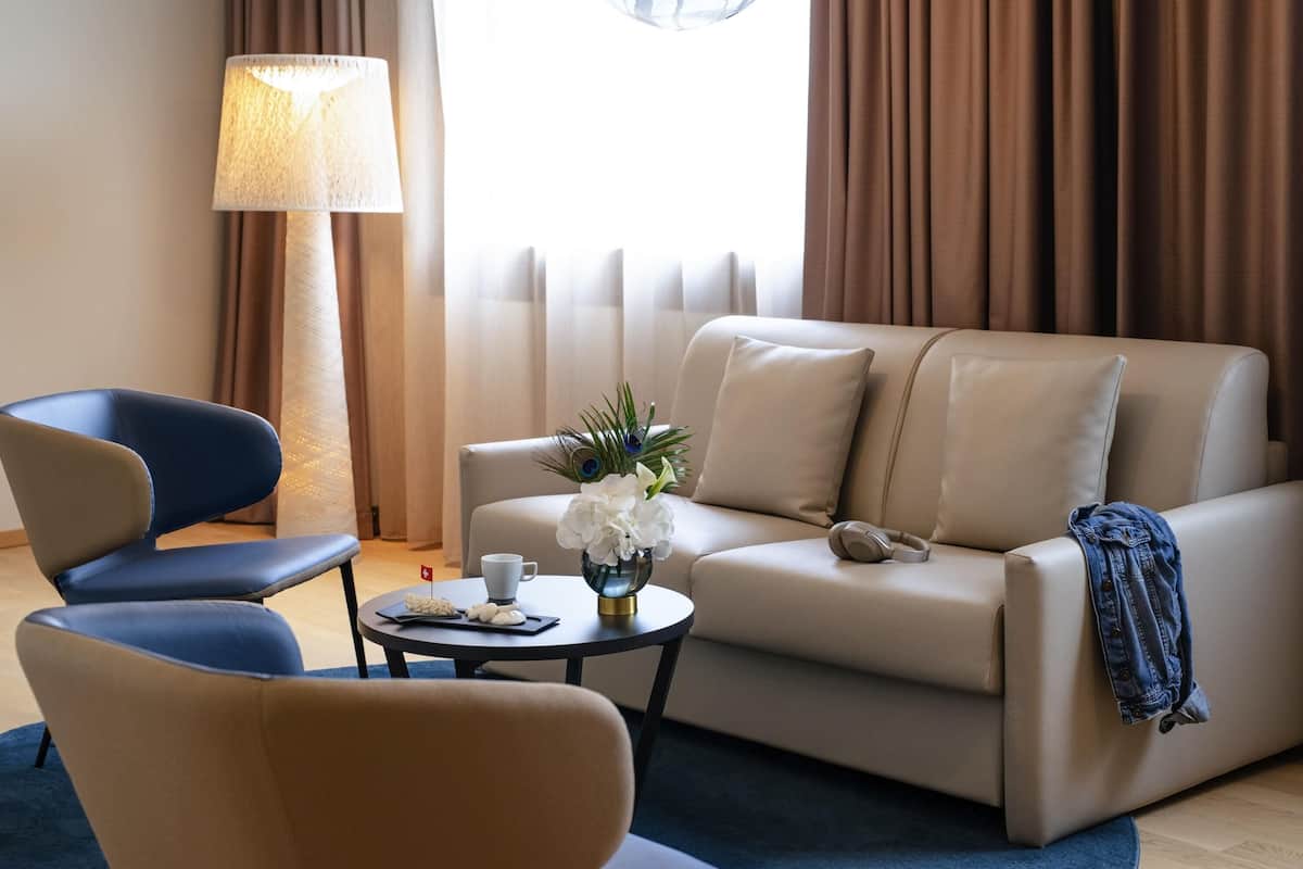 In-room safe, desk, laptop workspace, blackout curtains