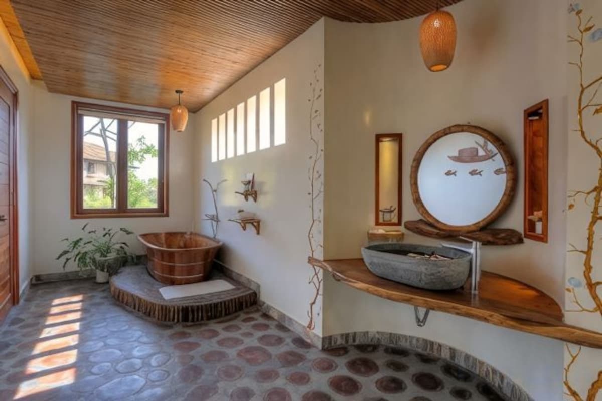Combined shower/tub, deep soaking tub, rainfall showerhead