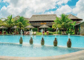 Outdoor pool, open 8:00 AM to 7:00 PM, pool umbrellas, sun loungers