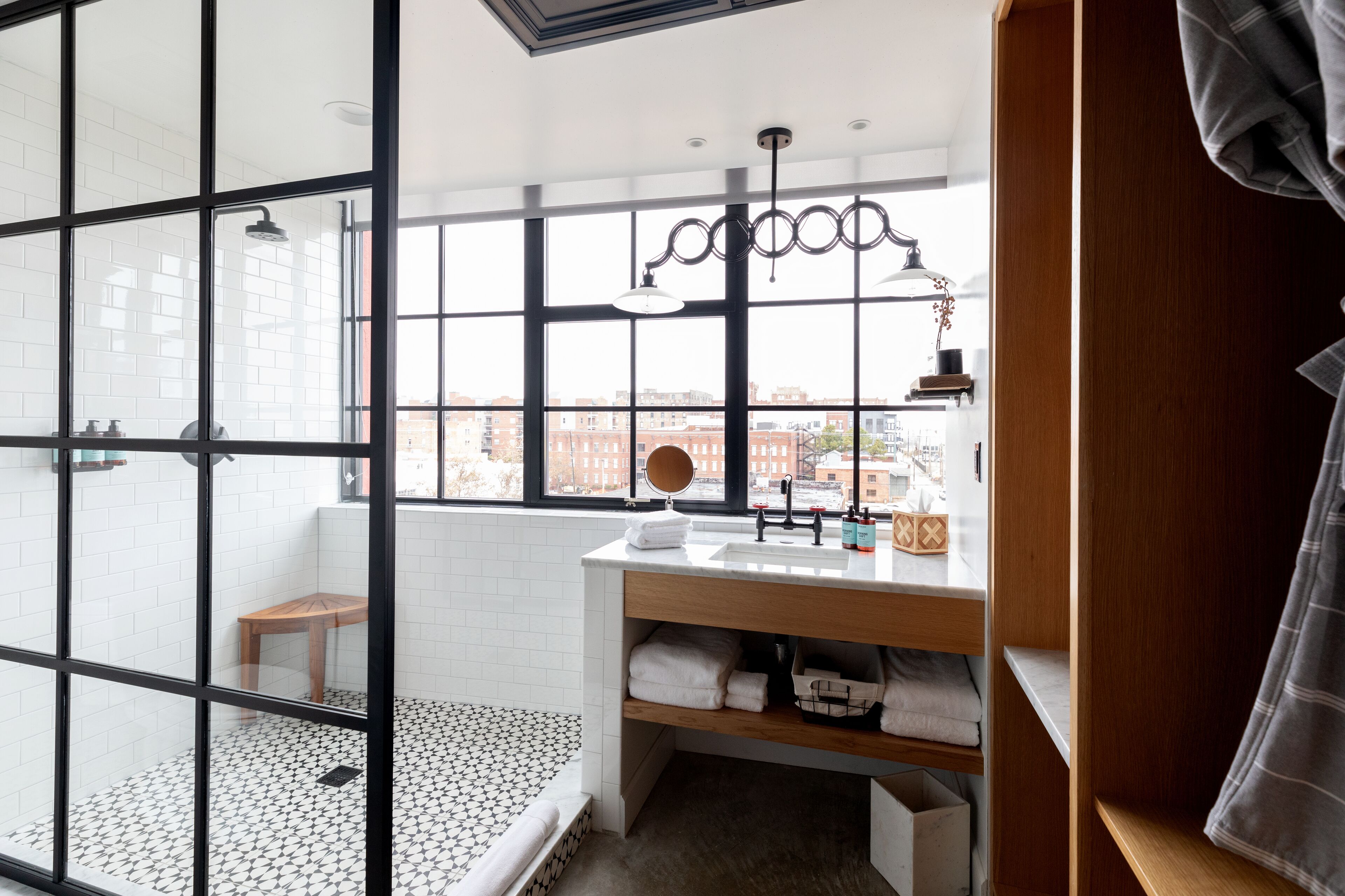 shower, rainfall showerhead, designer toiletries, hair dryer