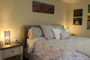 1 bedroom, memory-foam beds, desk, iron/ironing board