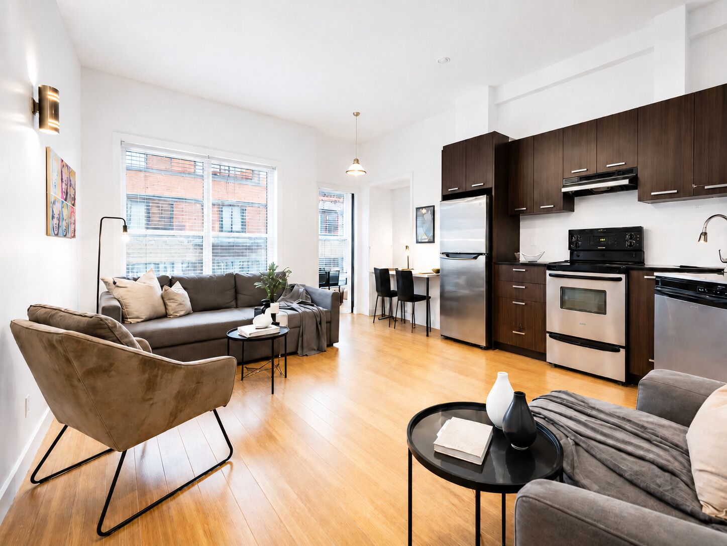 Premium Apartment, Multiple Beds, City View, Mezzanine (The Main 201) | Living area | 49-inch flat-screen TV with digital channels, Smart TV, offices