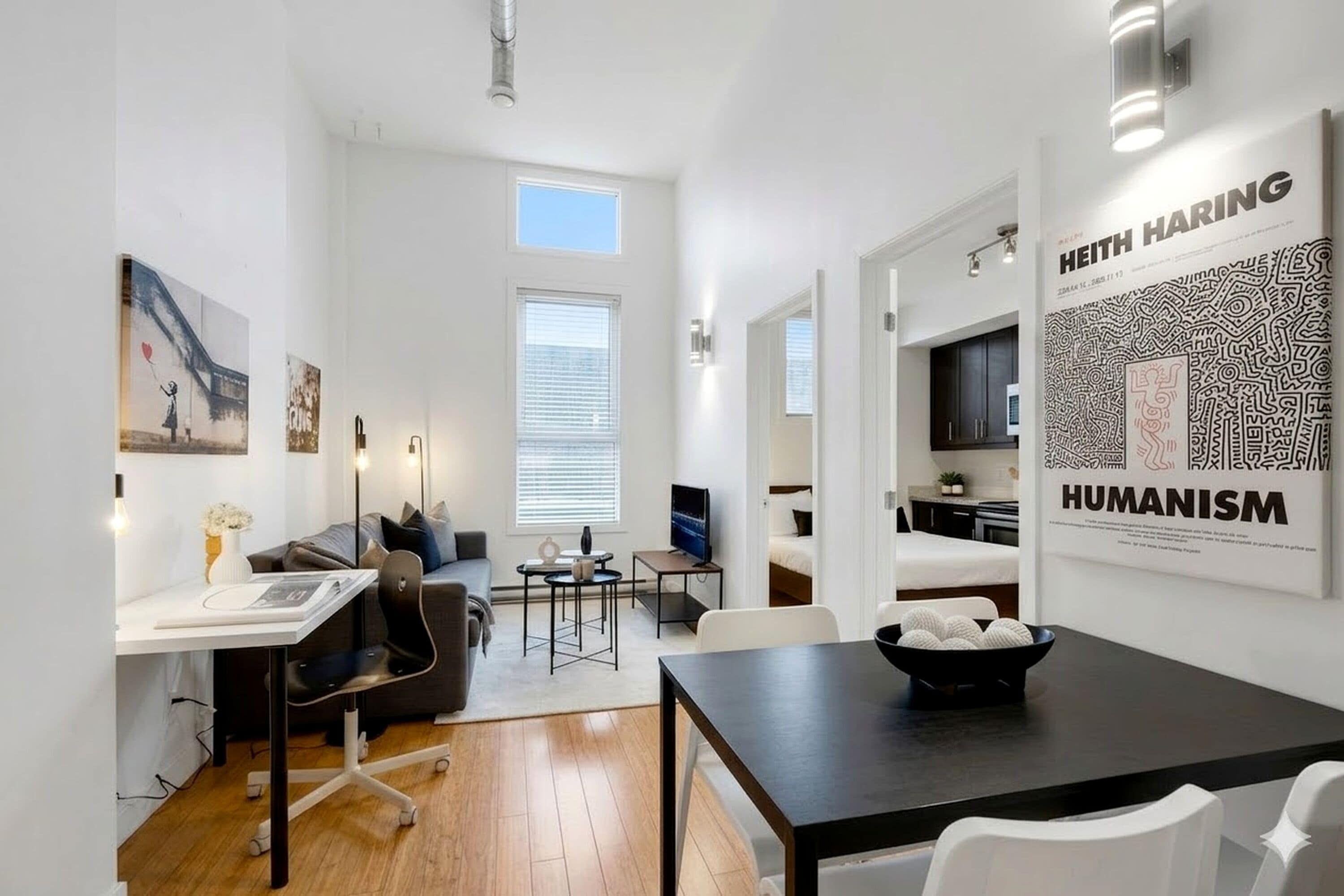 Superior Apartment, 2 Bedrooms, City View (The Main 307) | Living area | 49-inch flat-screen TV with digital channels, Smart TV, offices