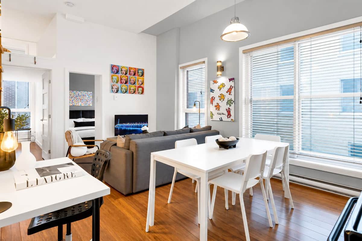 Superior Apartment, 2 Bedrooms, City View, Mezzanine (The Main 205) | Living area | 49-inch flat-screen TV with digital channels, Smart TV, offices