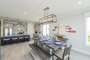 Oven, dishwasher, cookware/dishes/utensils, dining tables
