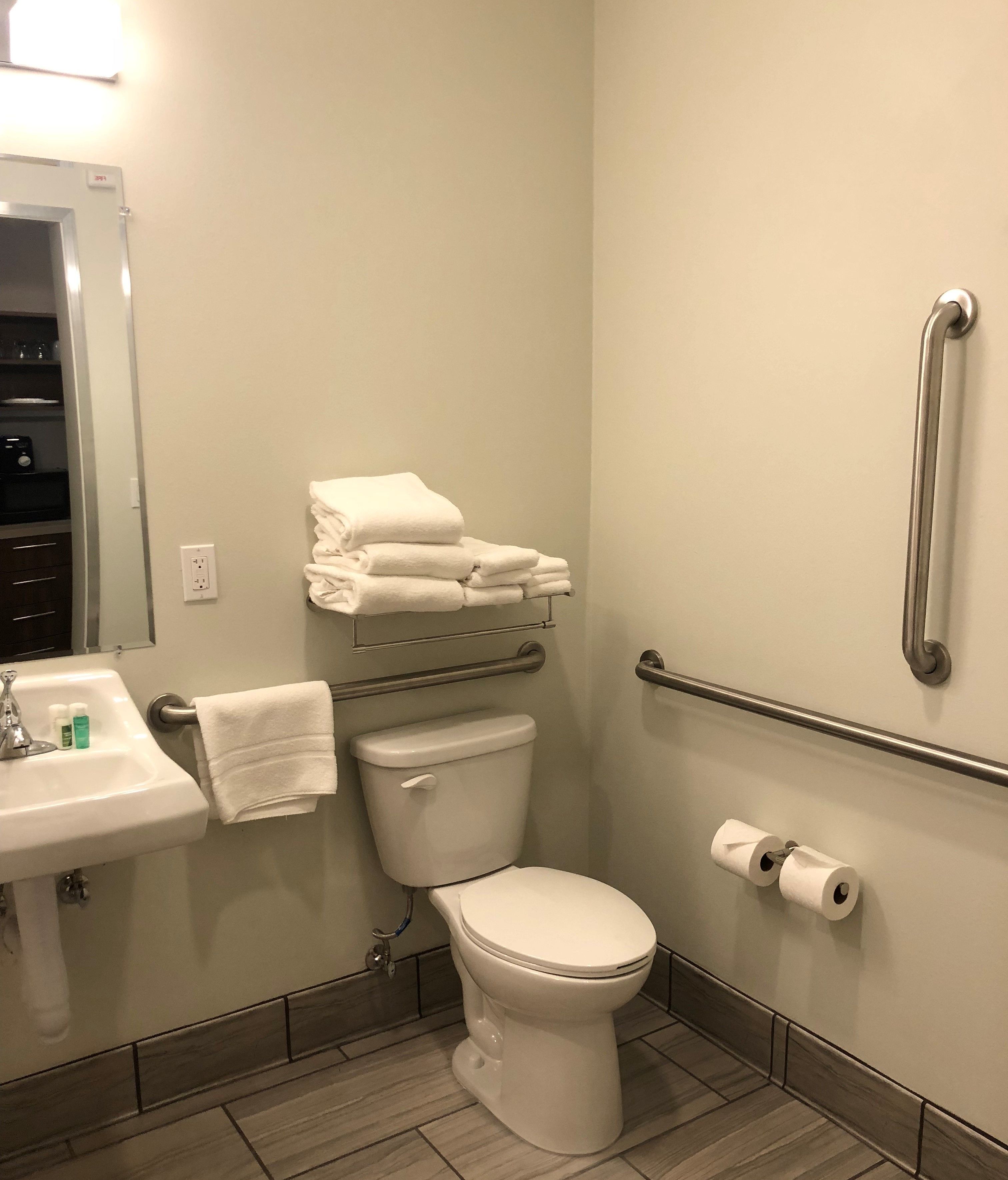 double room, 1 queen bed with sofa bed, accessible | bathroom | shower, hair dryer, towels