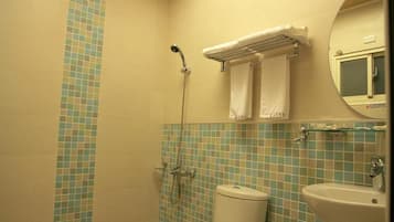 Shower, free toiletries, hair dryer, slippers