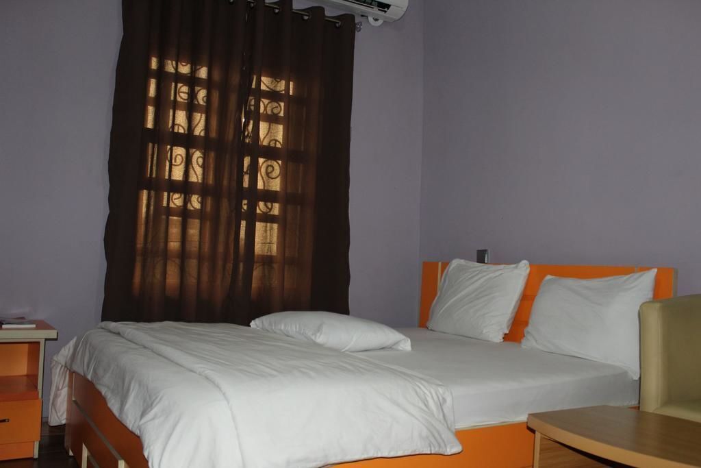 Desk, laptop workspace, blackout curtains, free WiFi