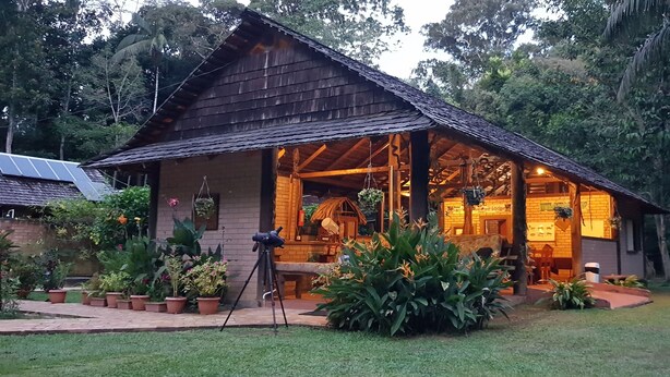 A rustic lodge with a wooden exterior and a covered patio area. - Atta Rainforest Lodge (Mauisparu)