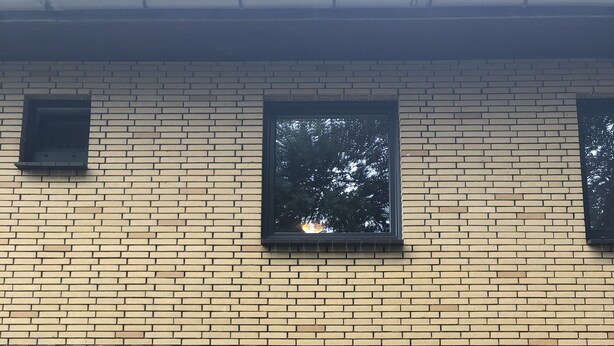A building with a brick facade, two doors, a small window, a potted plant, and a red chair outside. - Hostel Wendt (Fintel)