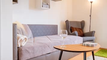 Studio – city, 1 dobbeltseng (3) | Skrivebord for bærbar PC, blendingsgardiner og wi-fi (inkludert)