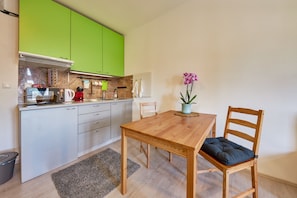 City Studio (2) | Private kitchen | Fridge, microwave, oven, stovetop - Villa Bea (Bratislava)