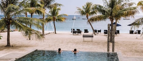 Outdoor pool, pool umbrellas, pool loungers