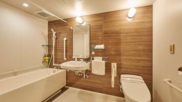 Accessible Room (No Housekeeping) | Bathroom | Combined shower/bathtub, hair dryer, slippers, electronic bidet