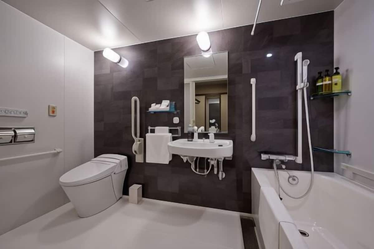 Bathroom | Combined shower/tub, free toiletries, hair dryer, slippers