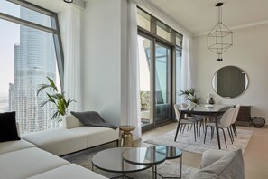Apartment, 3 Bedrooms (Burj Khalifa View) | Living area | Smart TV, Netflix, streaming services - FantaStay Burj Vista tower 1 (Dubai)