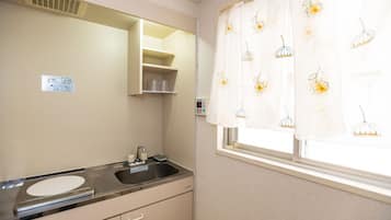 Fridge, microwave, electric kettle