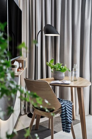 In-room safe, desk, laptop workspace, blackout drapes